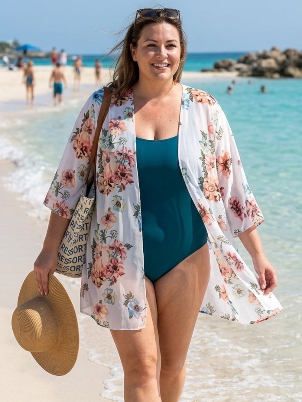 Women’s XL Floral Sheer Kimono Cardigan Summer Beachwear Resort Wear Coverup